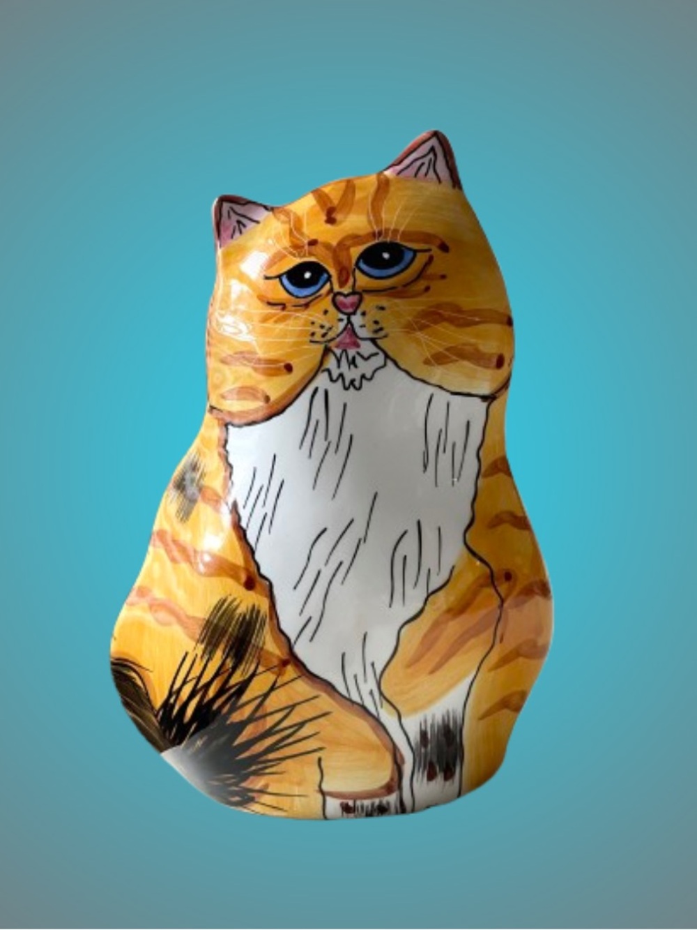 Vintage ceramic orange tabby cat figural vase cat lady kitsch